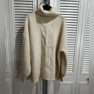 Zenana Outfitters Cream Cable Knit Turtleneck Sweater